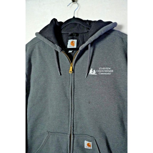 Carhartt Mens Large Gray Rain Defender Heavyweight Thermal Hooded Sweatshirt Zip - Picture 1 of 15